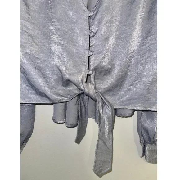 Free People Party Crasher Long Sleeve Top, Sky Blue, Size XS - Picture 6 of 6